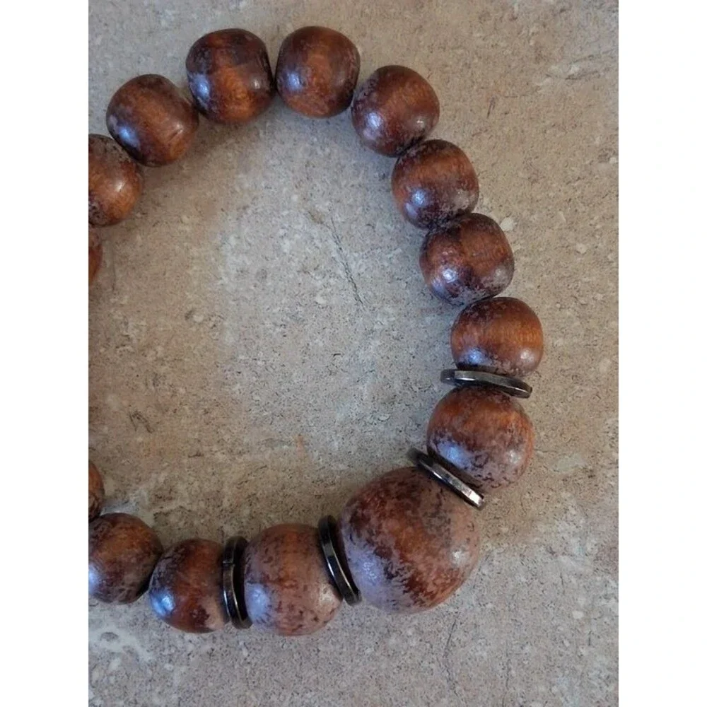 Brown and Multicolored Colorful Wooden Beaded Stretch Bracelets Bundle Set of 2